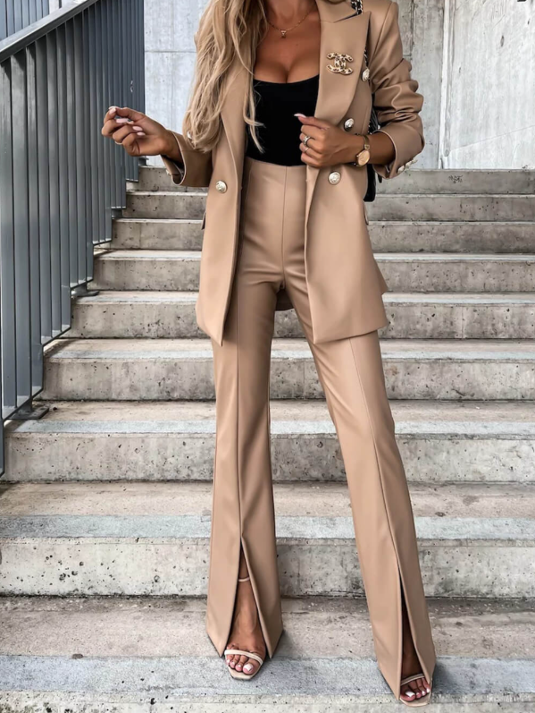 Casual Slit Pu Leather Pants
