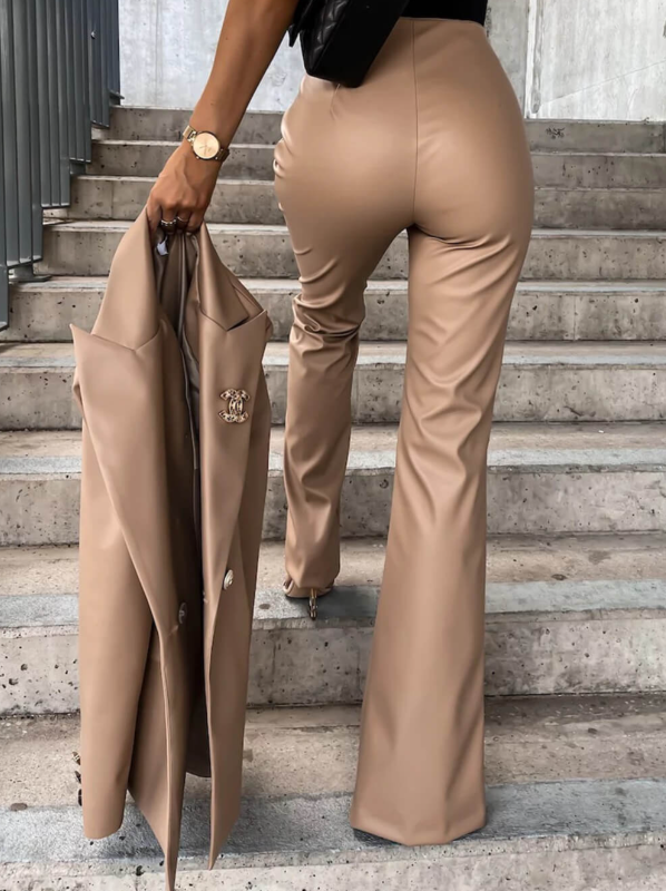 Casual Slit Pu Leather Pants